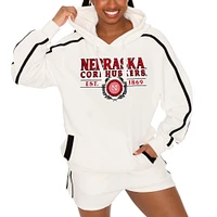 Women's Gameday Couture Cream Nebraska Huskers Down, Set, Go Pullover Hoodie and Shorts Set