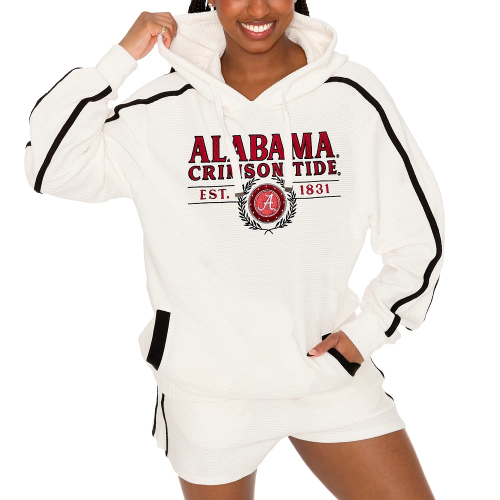 Women's Gameday Couture Cream Alabama Crimson Tide Down, Set, Go Pullover Hoodie and Shorts Set