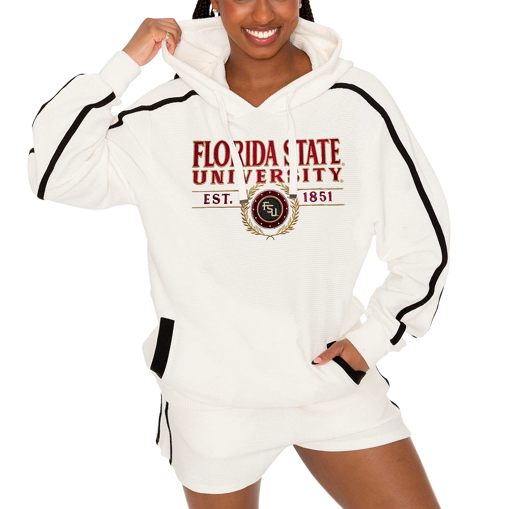 Women's Gameday Couture Cream Florida State Seminoles Down, Set, Go Pullover Hoodie and Shorts Set