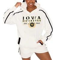 Women's Gameday Couture Cream Iowa Hawkeyes Down, Set, Go Pullover Hoodie and Shorts Set