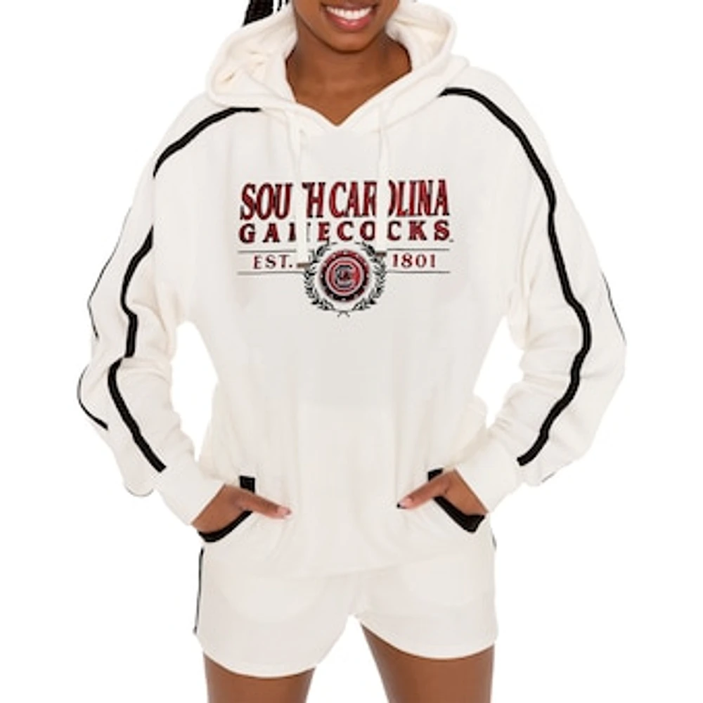 Women's Gameday Couture Cream South Carolina Gamecocks Down, Set, Go Pullover Hoodie and Shorts Set