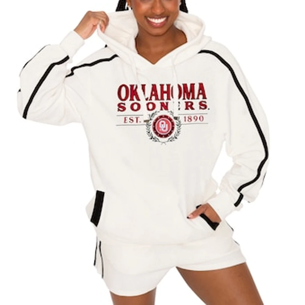 Women's Gameday Couture Cream Oklahoma Sooners Down, Set, Go Pullover Hoodie and Shorts Set