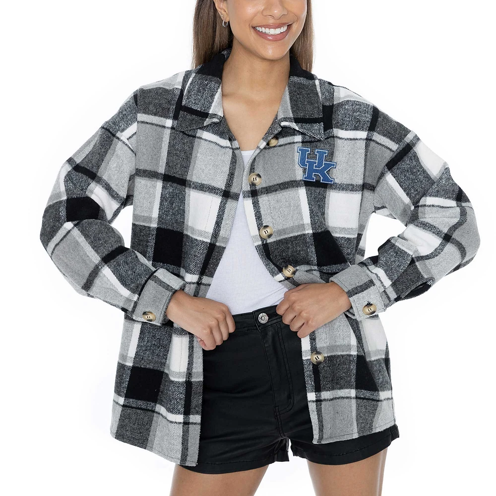 Women's Gameday Couture Gray Kentucky Wildcats End Zone Game Flannel Button-Up Shirt