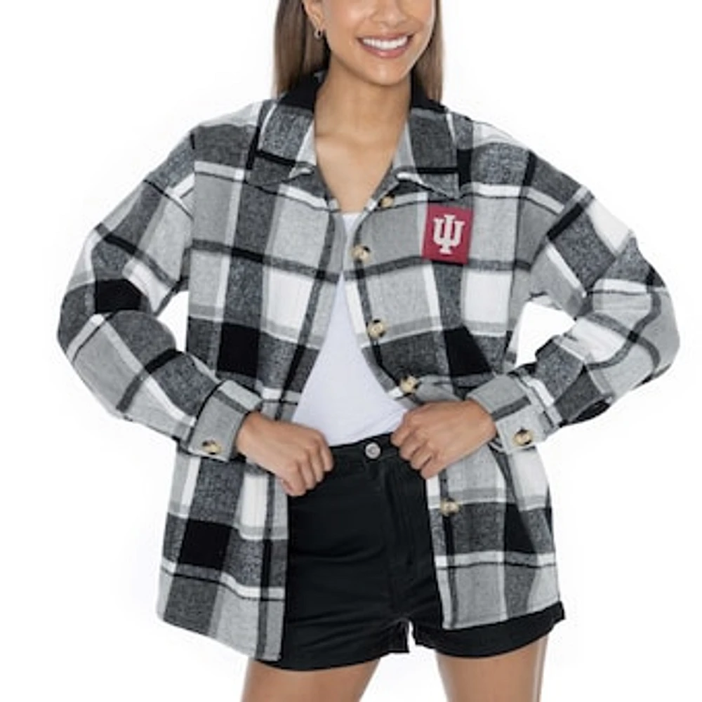 Women's Gameday Couture Gray Indiana Hoosiers End Zone Game Flannel Button-Up Shirt