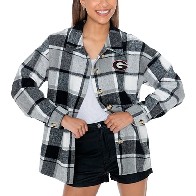 Women's Gameday Couture Gray Georgia Bulldogs End Zone Game Flannel Button-Up Shirt