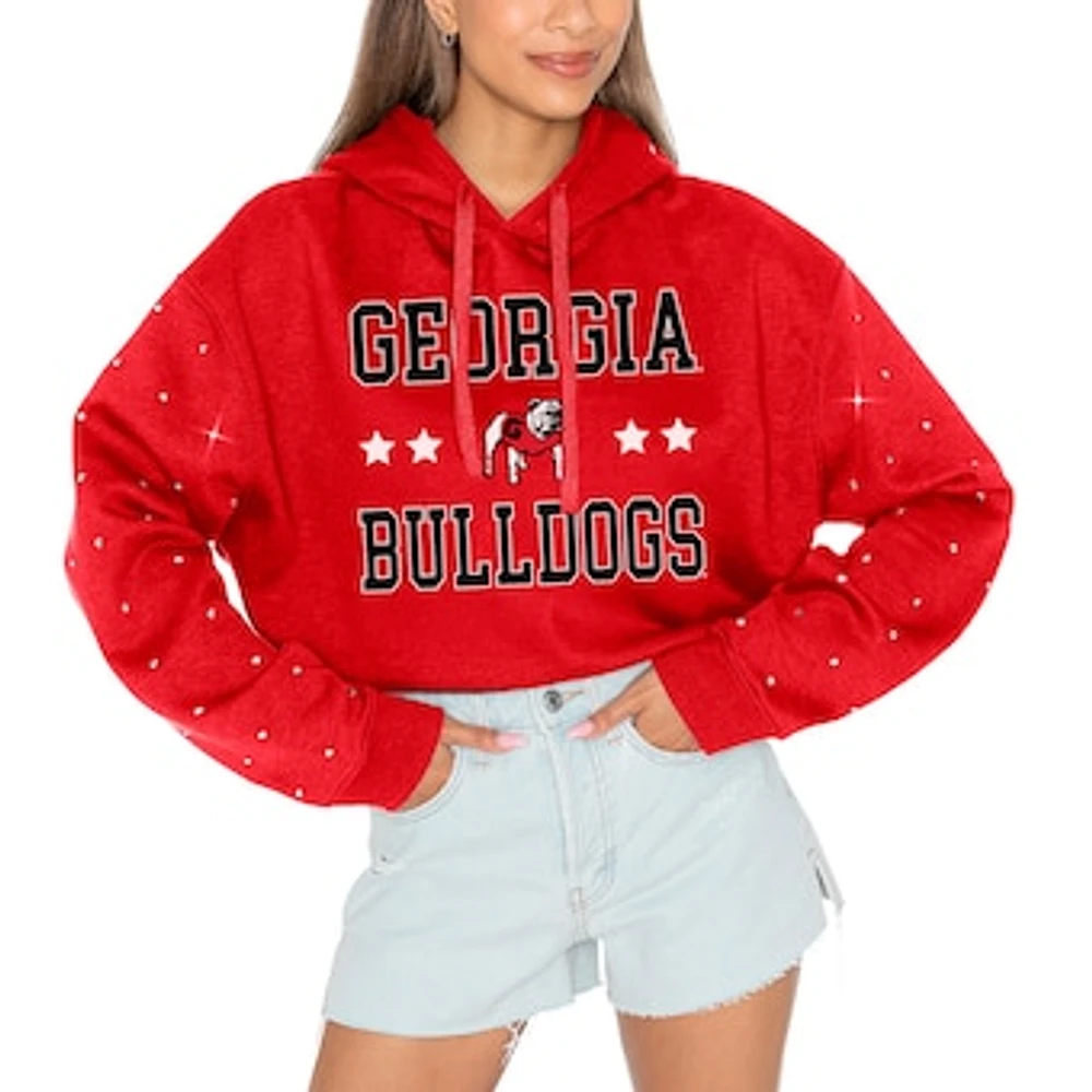 Women's Gameday Couture Red Georgia Bulldogs Can't Lose Rhinestone Cropped Pullover Hoodie