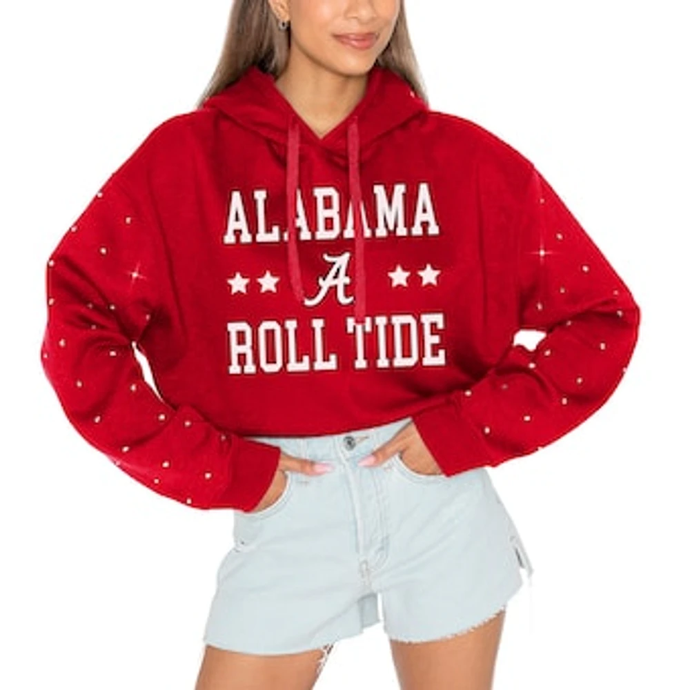 Women's Gameday Couture Crimson Alabama Crimson Tide Can't Lose Rhinestone Cropped Pullover Hoodie