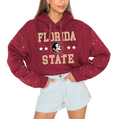 Women's Gameday Couture Garnet Florida State Seminoles Can't Lose Rhinestone Cropped Pullover Hoodie