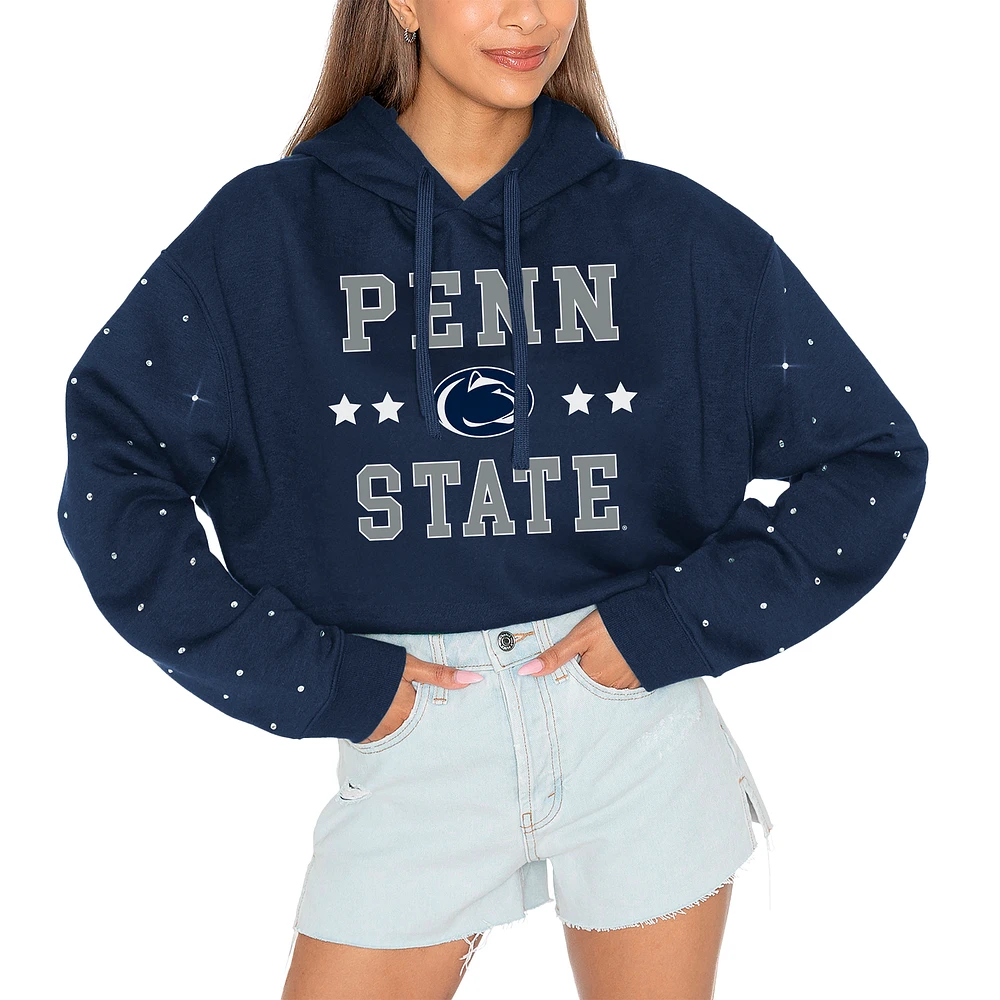 Women's Gameday Couture Navy Penn State Nittany Lions Can't Lose Rhinestone Cropped Pullover Hoodie