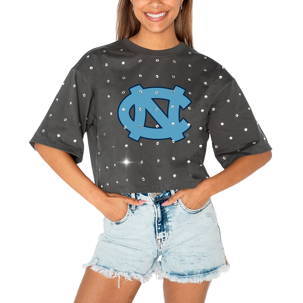 Women's Gameday Couture Gray North Carolina Tar Heels Go Time Rhinestone Crop T-Shirt