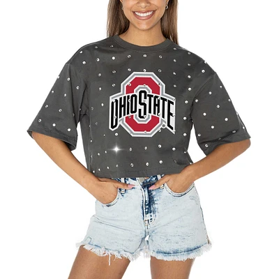 Women's Gameday Couture Gray Ohio State Buckeyes Go Time Rhinestone Crop T-Shirt