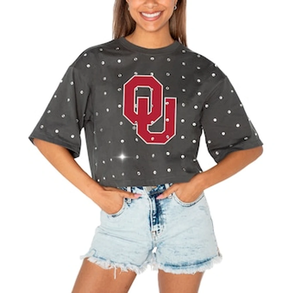 Women's Gameday Couture Gray Oklahoma Sooners Go Time Rhinestone Crop T-Shirt