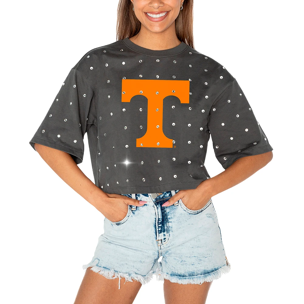 Women's Gameday Couture Gray Tennessee Volunteers Go Time Rhinestone Crop T-Shirt