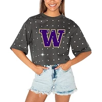 Women's Gameday Couture Gray Washington Huskies Go Time Rhinestone Crop T-Shirt