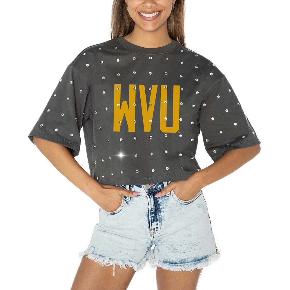 Women's Gameday Couture Gray West Virginia Mountaineers Go Time Rhinestone Crop T-Shirt