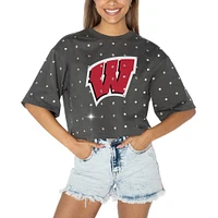 Women's Gameday Couture Gray Wisconsin Badgers Go Time Rhinestone Crop T-Shirt