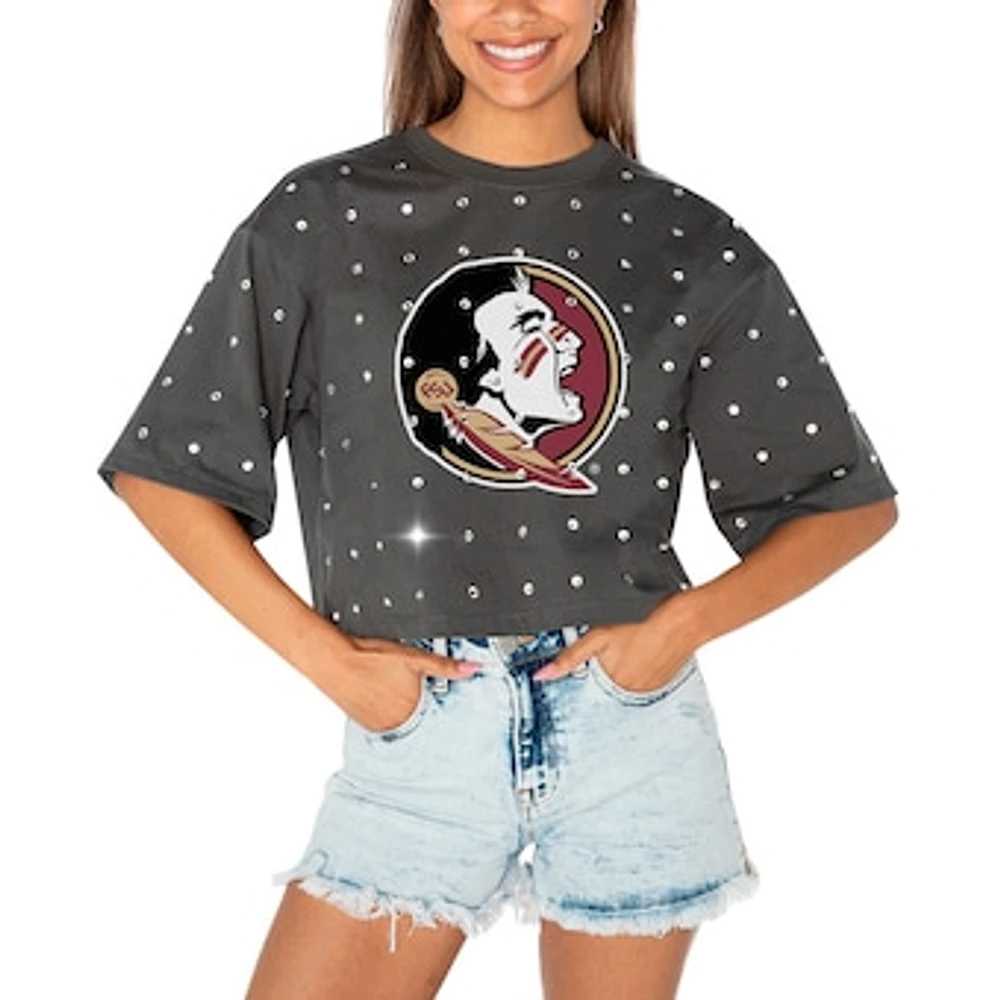 Women's Gameday Couture Gray Florida State Seminoles Go Time Rhinestone Crop T-Shirt