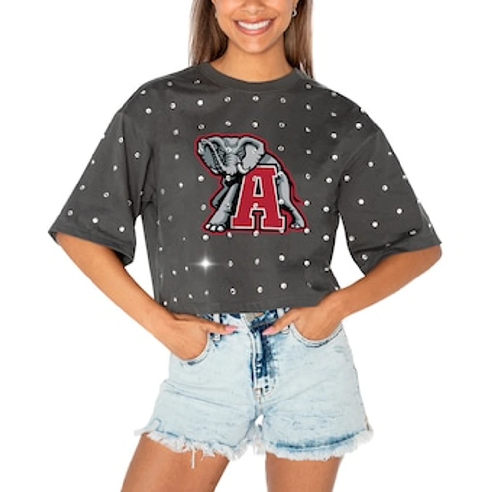 Women's Gameday Couture Gray Alabama Crimson Tide Go Time Rhinestone Crop T-Shirt