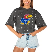 Women's Gameday Couture Gray Kansas Jayhawks Go Time Rhinestone Crop T-Shirt