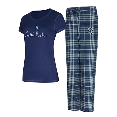 Women's Concepts Sport Deep Sea Blue/Gray Seattle Kraken Vector T-Shirt & Pants Sleep Set