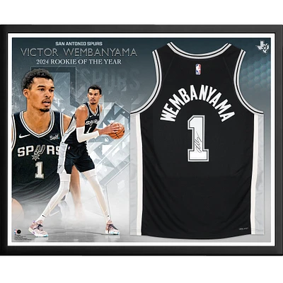 Victor Wembanyama San Antonio Spurs Framed Autographed Black Nike Icon Edition Swingman 2024 NBA Rookie of the Year Jersey Collage