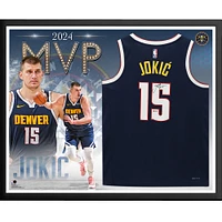 Nikola Jokic Denver Nuggets Framed Autographed Navy Nike Icon Edition Swingman 2024 NBA MVP Jersey Collage