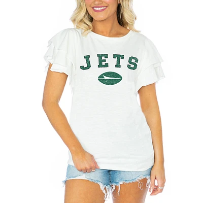 Women's Gameday Couture White New York Jets Valkyrie Ruffle Sleeve Lightweight Top