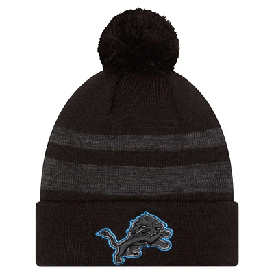 Men's New Era Black Detroit Lions Dispatch Cuffed Knit Hat with Pom