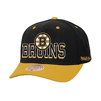 Men's Mitchell & Ness Black/Gold Boston Bruins Backside Script 2-Tone Pro Crown Adjustable Hat