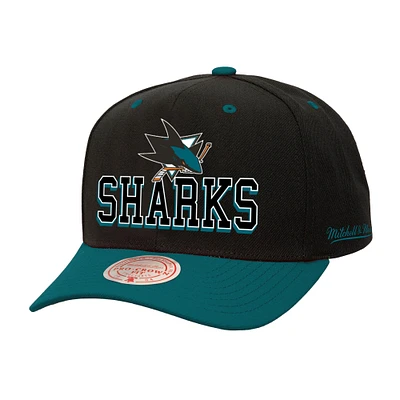 Men's Mitchell & Ness Black/Teal San Jose Sharks Backside Script Two-Tone Pro Crown Adjustable Hat