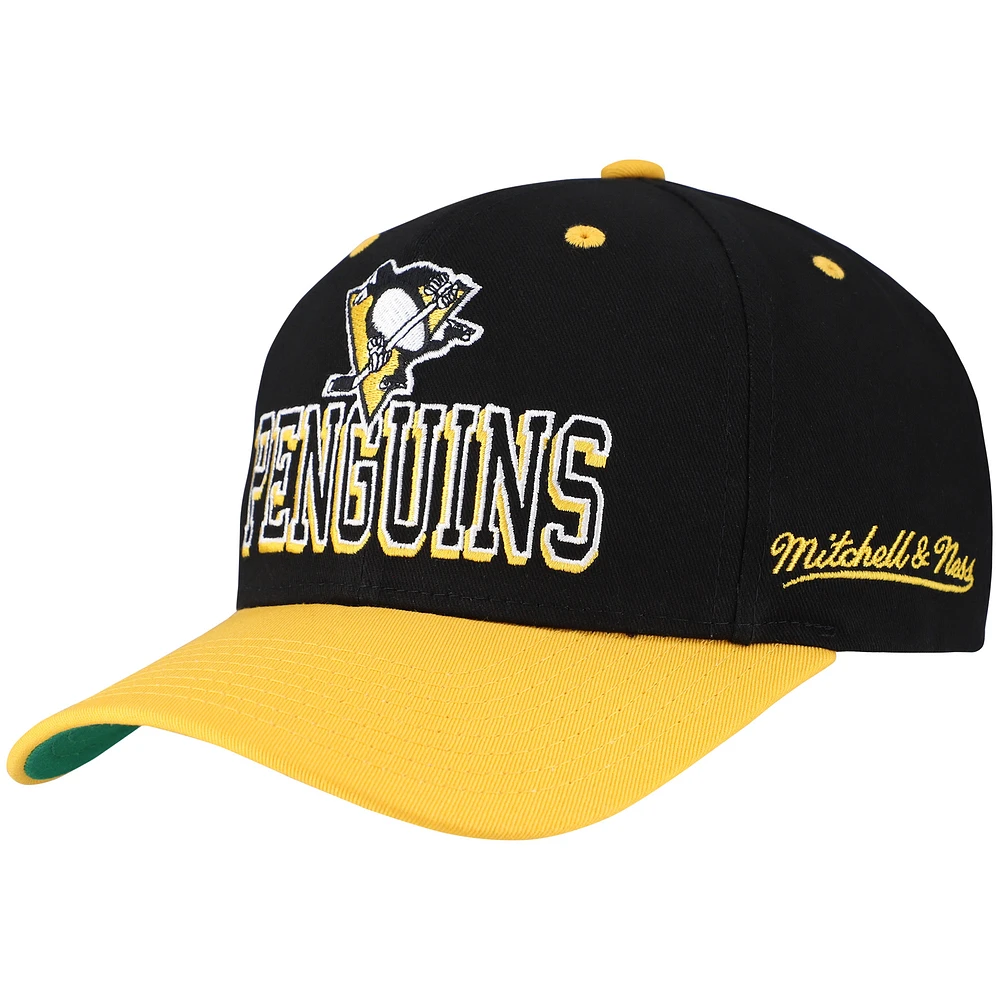 Men's Mitchell & Ness Black/Gold Pittsburgh Penguins Backside Script Two-Tone Pro Crown Adjustable Hat