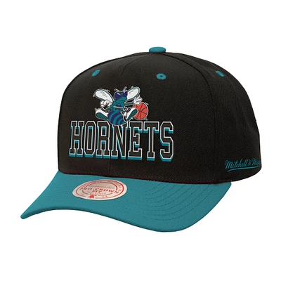 Men's Mitchell & Ness Black/Teal Charlotte Hornets Backside Script Two-Tone Pro Crown Adjustable Hat