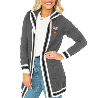 Women's Gameday Couture Gray LSU Tigers Stripe Detail Tri-Blend Hoodie Cardigan Sweater