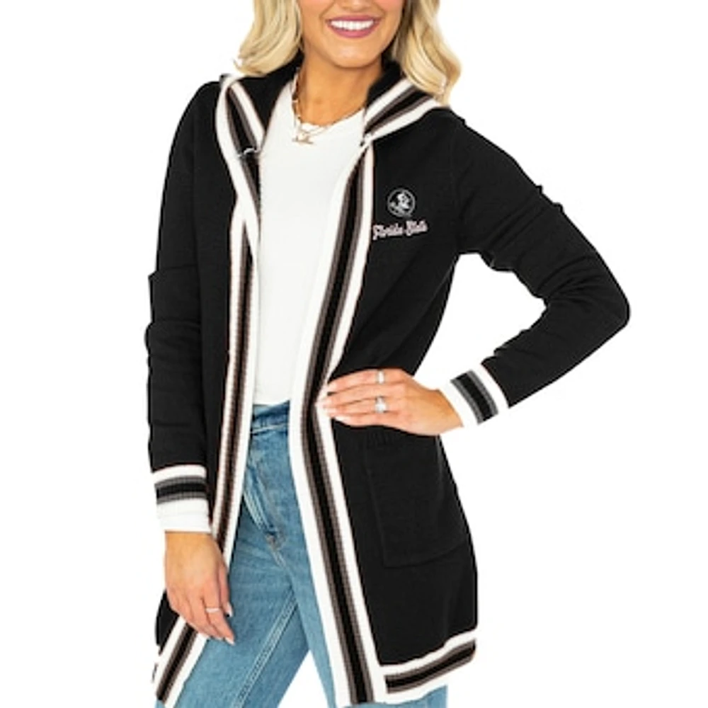 Women's Gameday Couture Black Florida State Seminoles Stripe Detail Tri-Blend Hoodie Cardigan Sweater