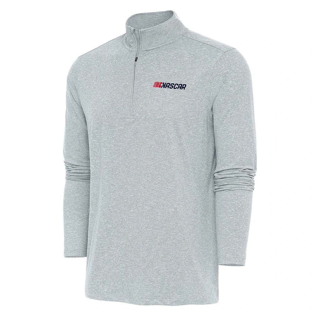 Men's Antigua Heather Gray NASCAR Patriotic Hunk Quarter-Zip Pullover Top
