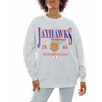 Women's Gameday Couture Gray Kansas Jayhawks Basketball Premium Fleece Drop Pullover Sweatshirt
