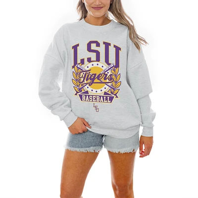 Women's Gameday Couture Gray LSU Tigers Baseball Premium Fleece Drop Pullover Sweatshirt