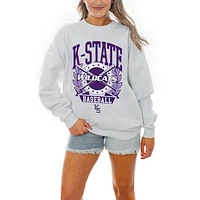 Women's Gameday Couture Gray Kansas State Wildcats Baseball Premium Fleece Drop Pullover Sweatshirt