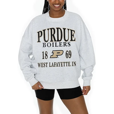 Women's Gameday Couture Gray Purdue Boilermakers Established Premium Fleece Drop Pullover Sweatshirt