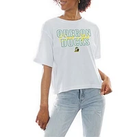 Women's Gameday Couture White Oregon Ducks Slogan Boxy Fit Cropped T-Shirt