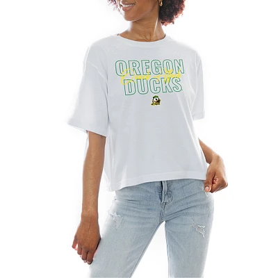 Women's Gameday Couture White Oregon Ducks Slogan Boxy Fit Cropped T-Shirt