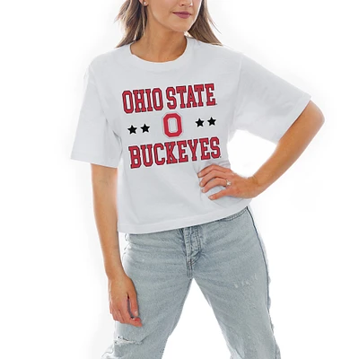 Women's Gameday Couture White Ohio State Buckeyes Stars Boxy Fit Cropped T-Shirt