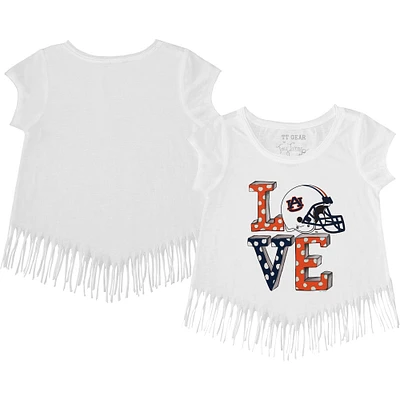 Girls Youth Tiny Turnip White Auburn Tigers Love Fringe T-Shirt