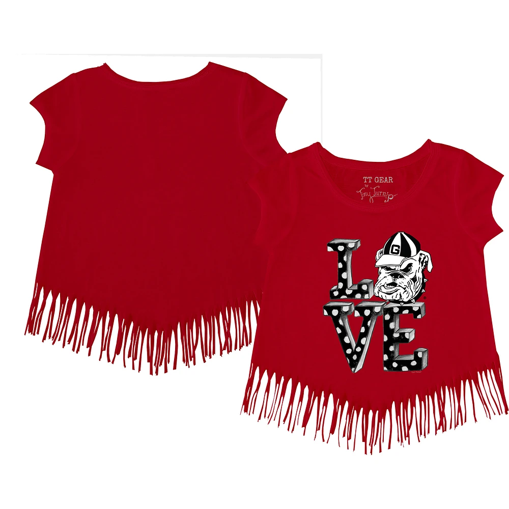 Girls Youth Tiny Turnip Red Georgia Bulldogs Love Fringed T-Shirt