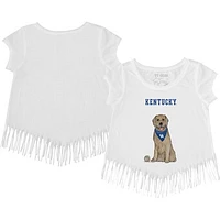 Girls Youth Tiny Turnip White Kentucky Wildcats Golden Retriever Fringed T-Shirt