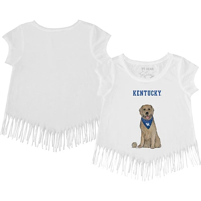 Girls Youth Tiny Turnip White Kentucky Wildcats Golden Retriever Fringed T-Shirt