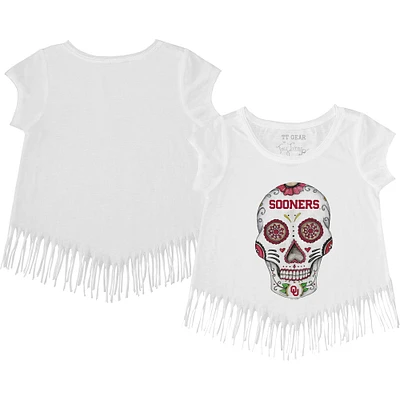 Girls Youth Tiny Turnip Oklahoma Sooners Sugar Skull Fringed T-Shirt