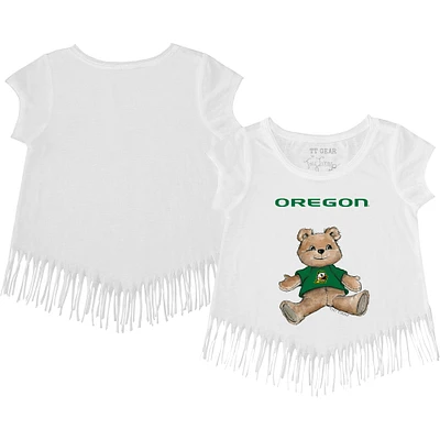 Girls Youth Tiny Turnip Oregon Ducks Teddy Bear Fringed T-Shirt