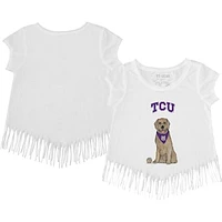 Girls Youth Tiny Turnip White TCU Horned Frogs Golden Retriever Fringed T-Shirt