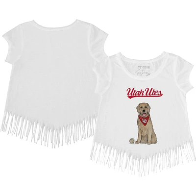 Girls Youth Tiny Turnip White Utah Utes Golden Retriever Fringed T-Shirt